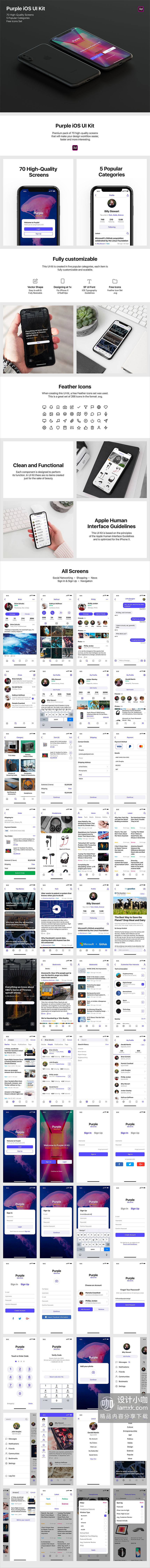 一流设计素材网下午茶：XD打造的全面屏iOS最新GUI KIT套装下载 [XD]