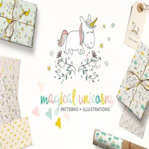 神奇独角兽魔法图案系列素材 Fairytale Unicorn Patterns