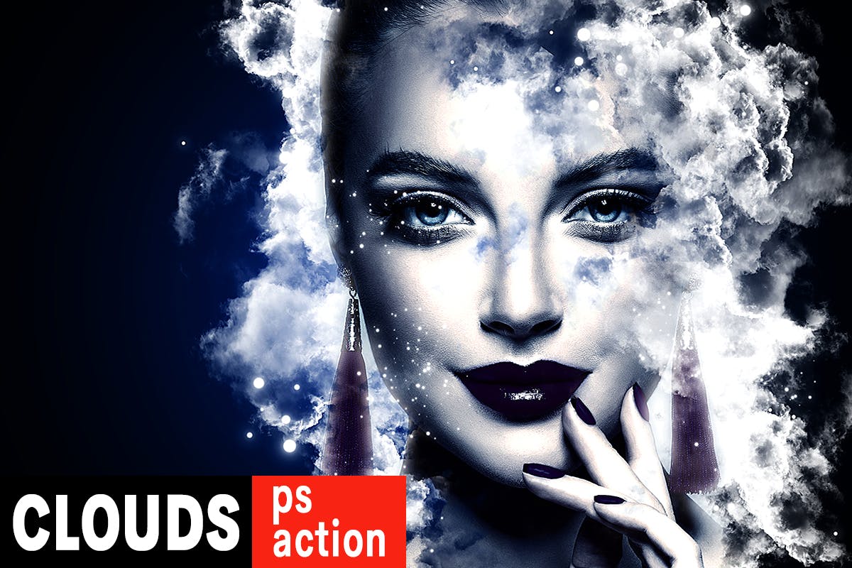 炫彩发光爆炸烟雾特效PS动作 Clouds Exposure Photoshop Action