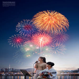 海边音乐会璀璨烟花背景海报psd模板