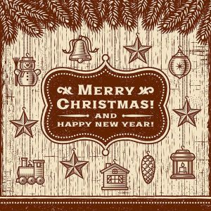 棕色装饰复古设计风格圣诞节贺卡模板 Vintage Christmas Card With Decorations Brown插图2
