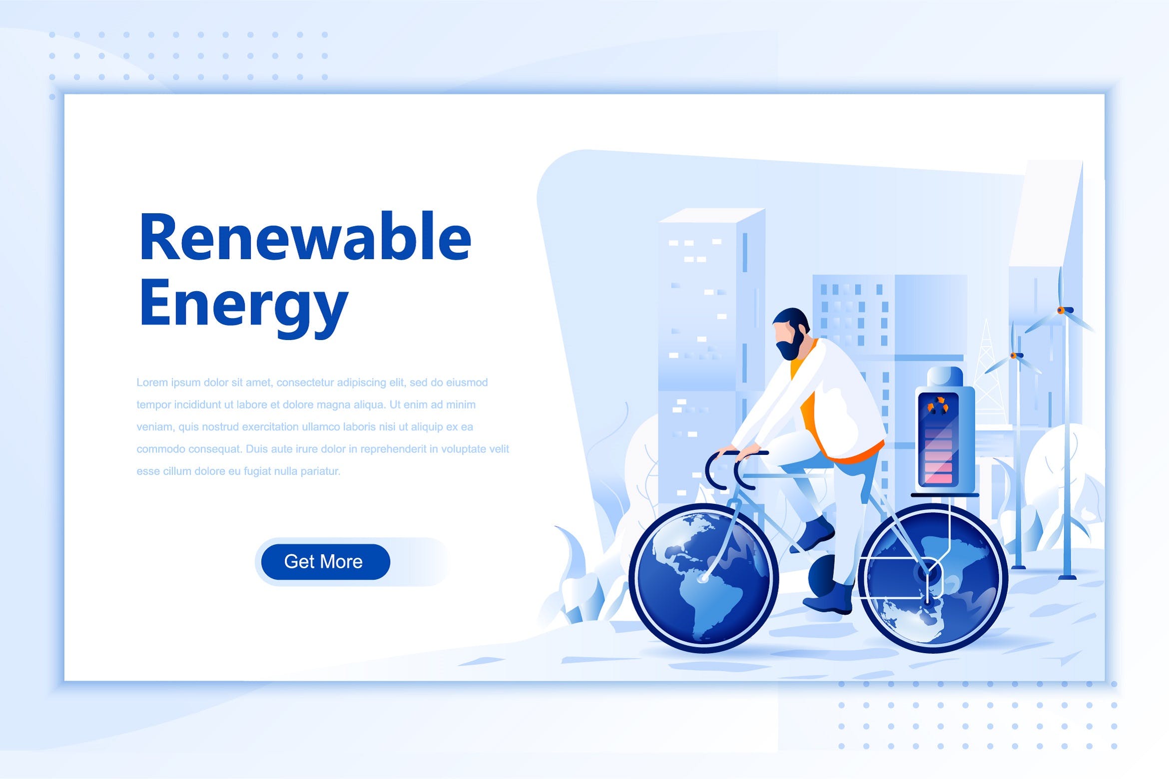 可再生能源主题网站设计矢量插画素材 Renewable Energy Flat Landing Page Header