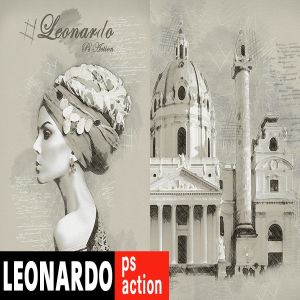 复古素描艺术效果PS动作 Leonardo Photoshop Action