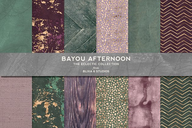 低调奢华的金箔、水彩&木纹图案纹理 Bayou Afternoon Gold & Watercolors