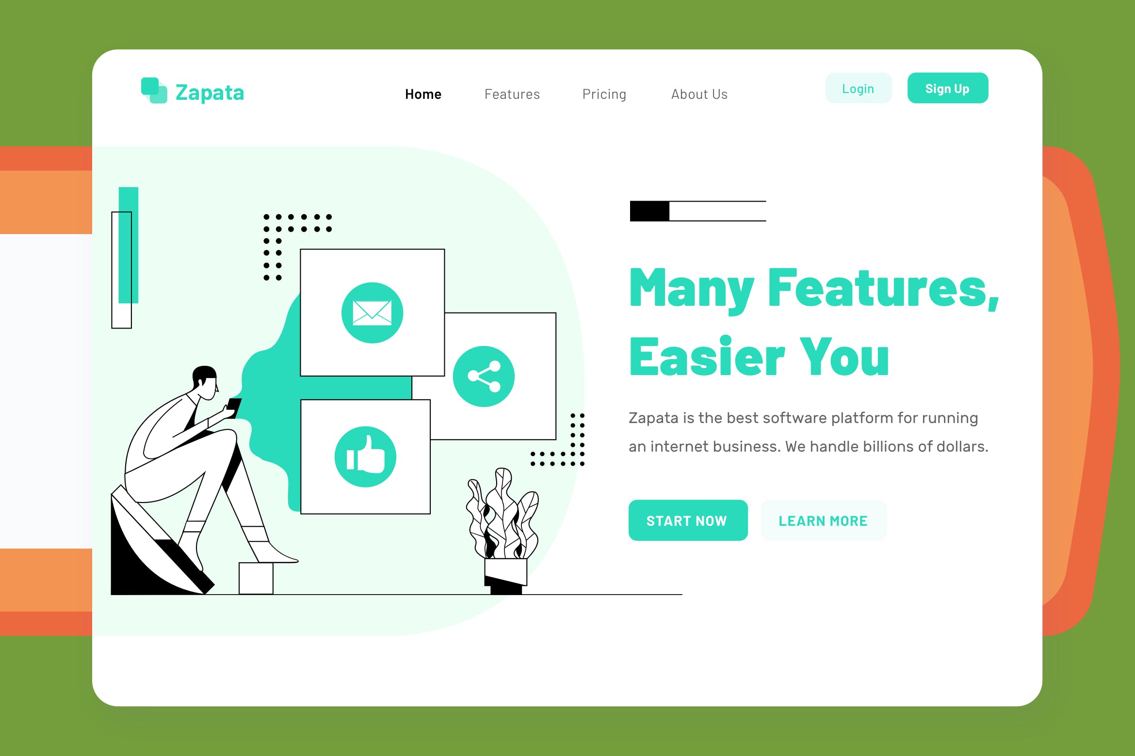 产品/服务优点展现主题网站设计简笔画矢量插画素材 Zapata – Features Header