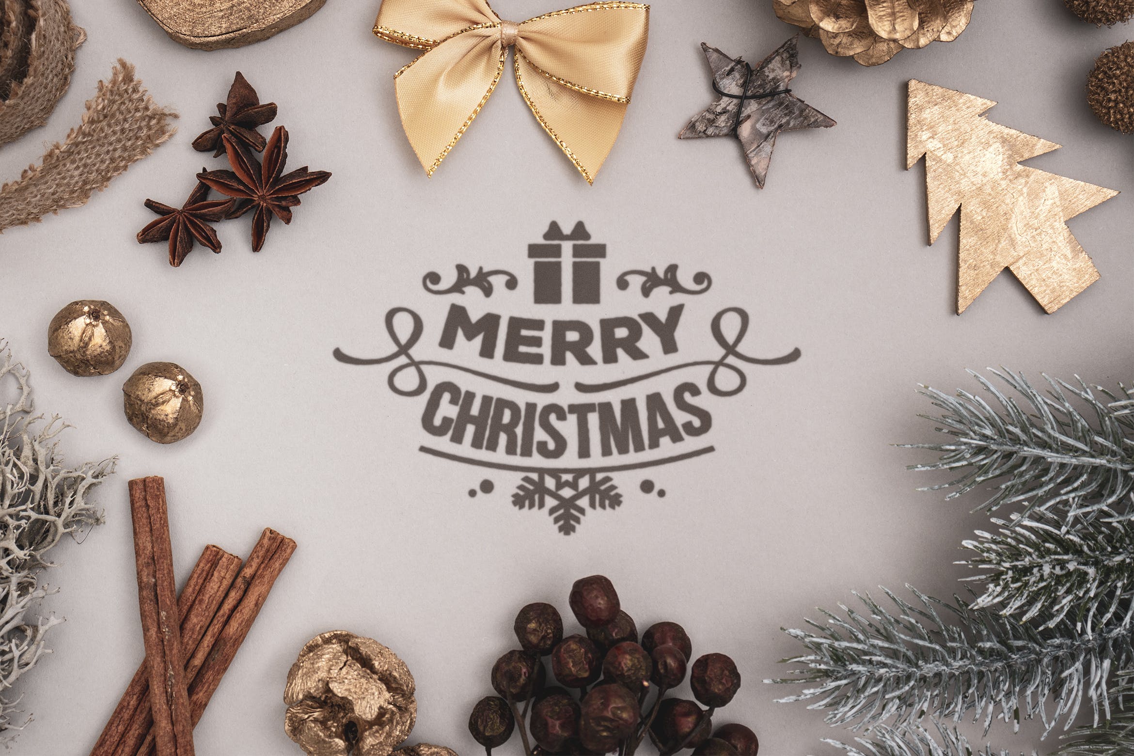 圣诞节主题氛围场景设计样机模板 Natural Christmas background mockup
