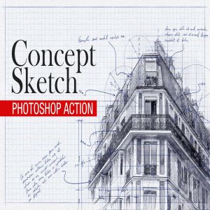 建筑工程设计素描效果图一键生成PS动作 Concept Sketch – Photoshop Action