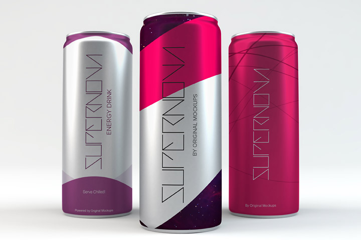 3D立体效果易拉罐外观设计样机04 3D Slim Can PSD Mockup 04