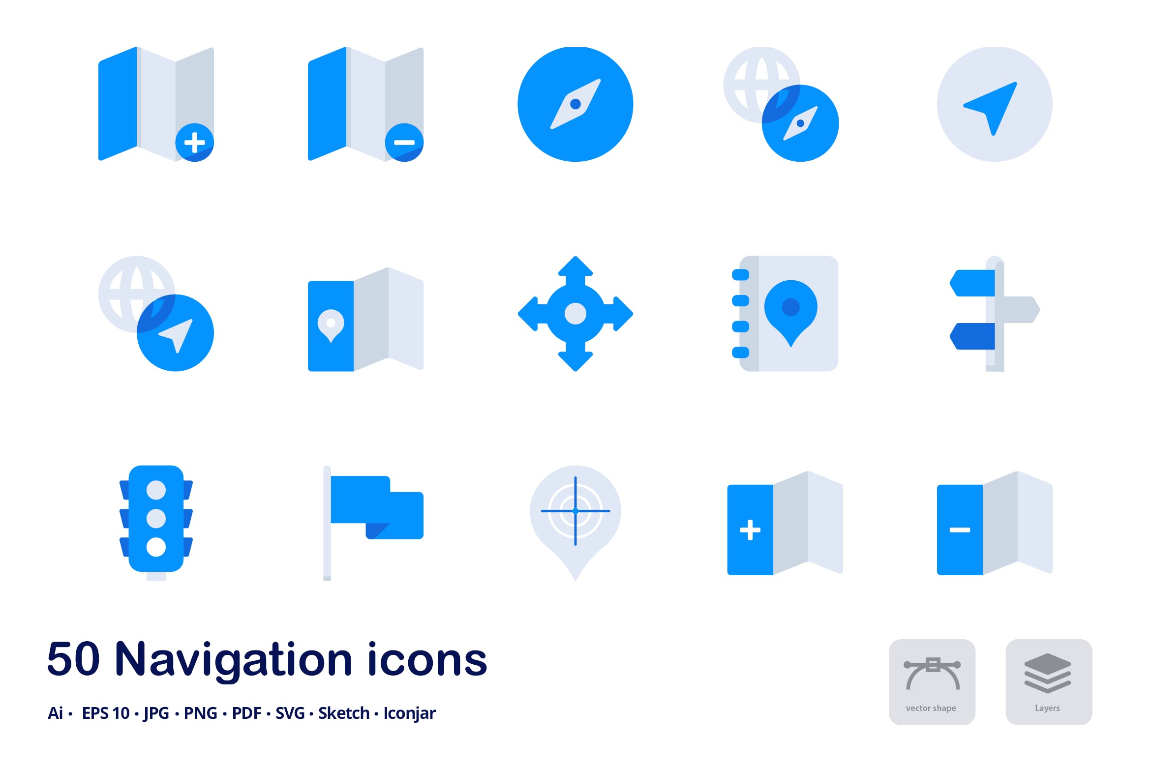 地图导航UI设计双色调扁平化矢量图标 Navigation Accent Duo Tone Flat Icons