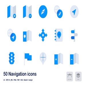 地图导航UI设计双色调扁平化矢量图标 Navigation Accent Duo Tone Flat Icons