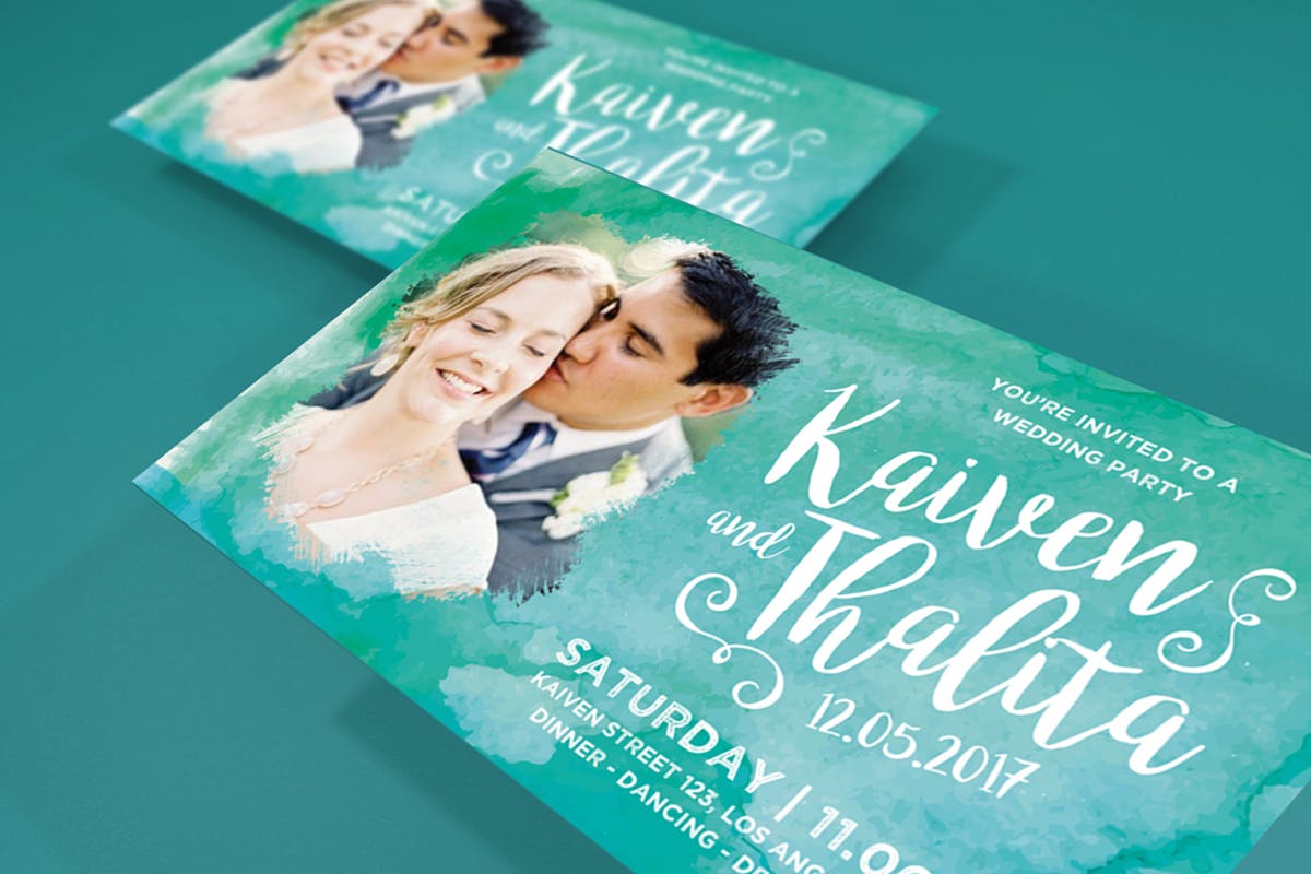 水彩元素婚礼邀请函设计模板 Watercolor Invitation Card