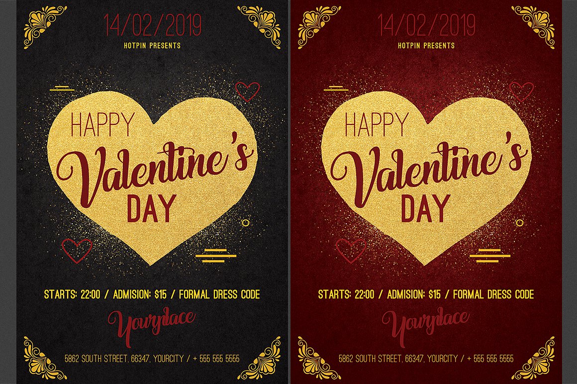 情人节海报传单模板  Valentines Day Psd Flyer