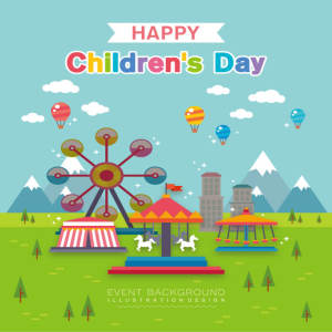 快乐儿童节活动卡通游乐场插画素材
