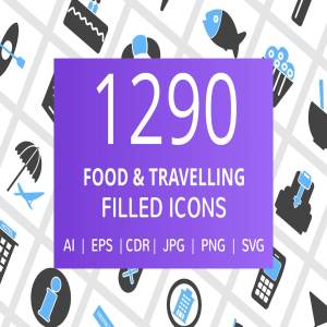 1290个食物&旅行填充图标合辑下载[ai,eps,cdr,svg,jpg,png]