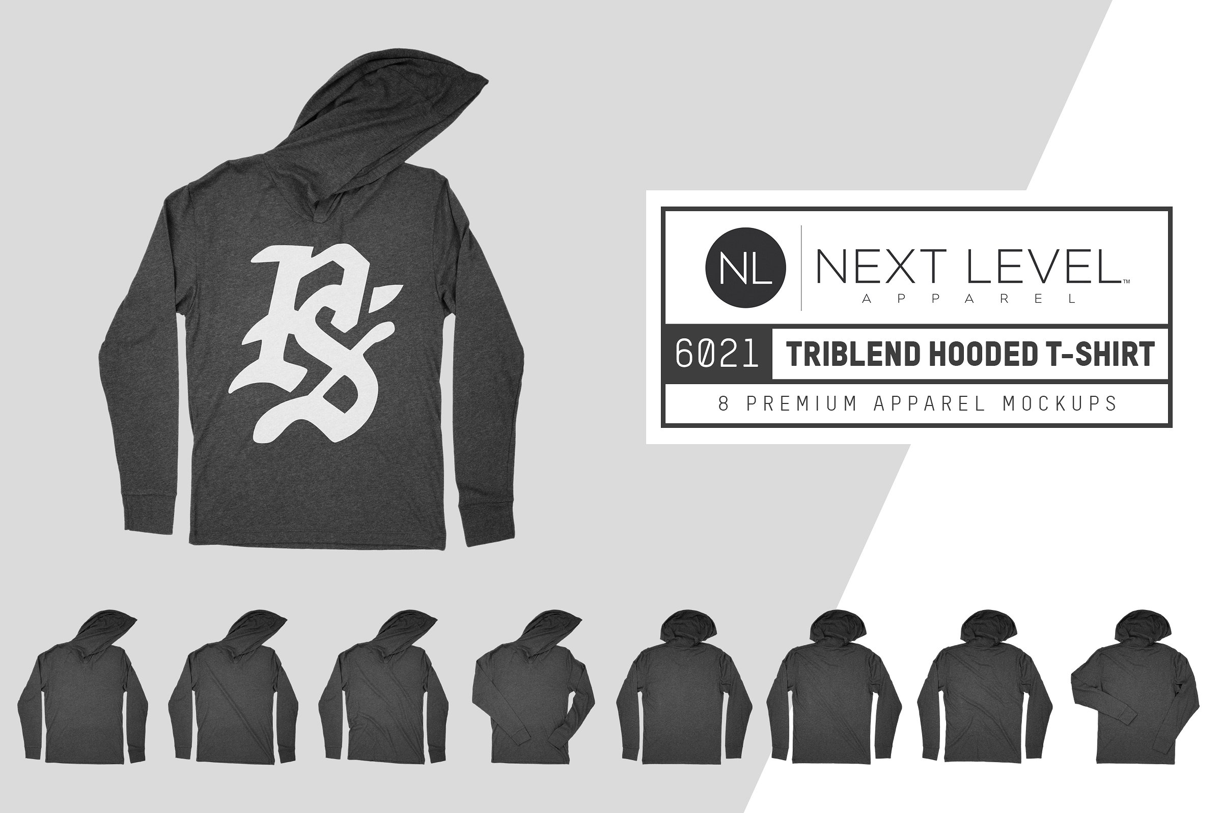混合面料套头T恤服装样机 Next Level 6021 Triblend Hooded Tee