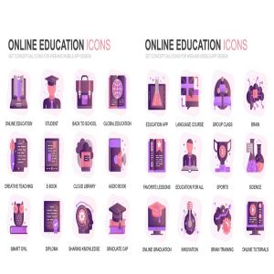现代扁平化渐变设计风格在线教育&网上培训主题图标素材