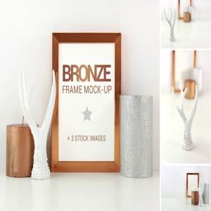 青铜色框架模板+库存照片 Bronze frame mockup + stock photos