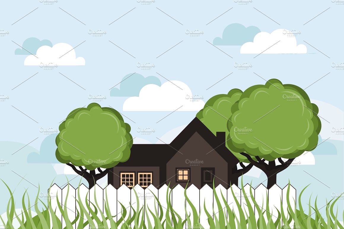 花园小房矢量剪贴画 House in a garden