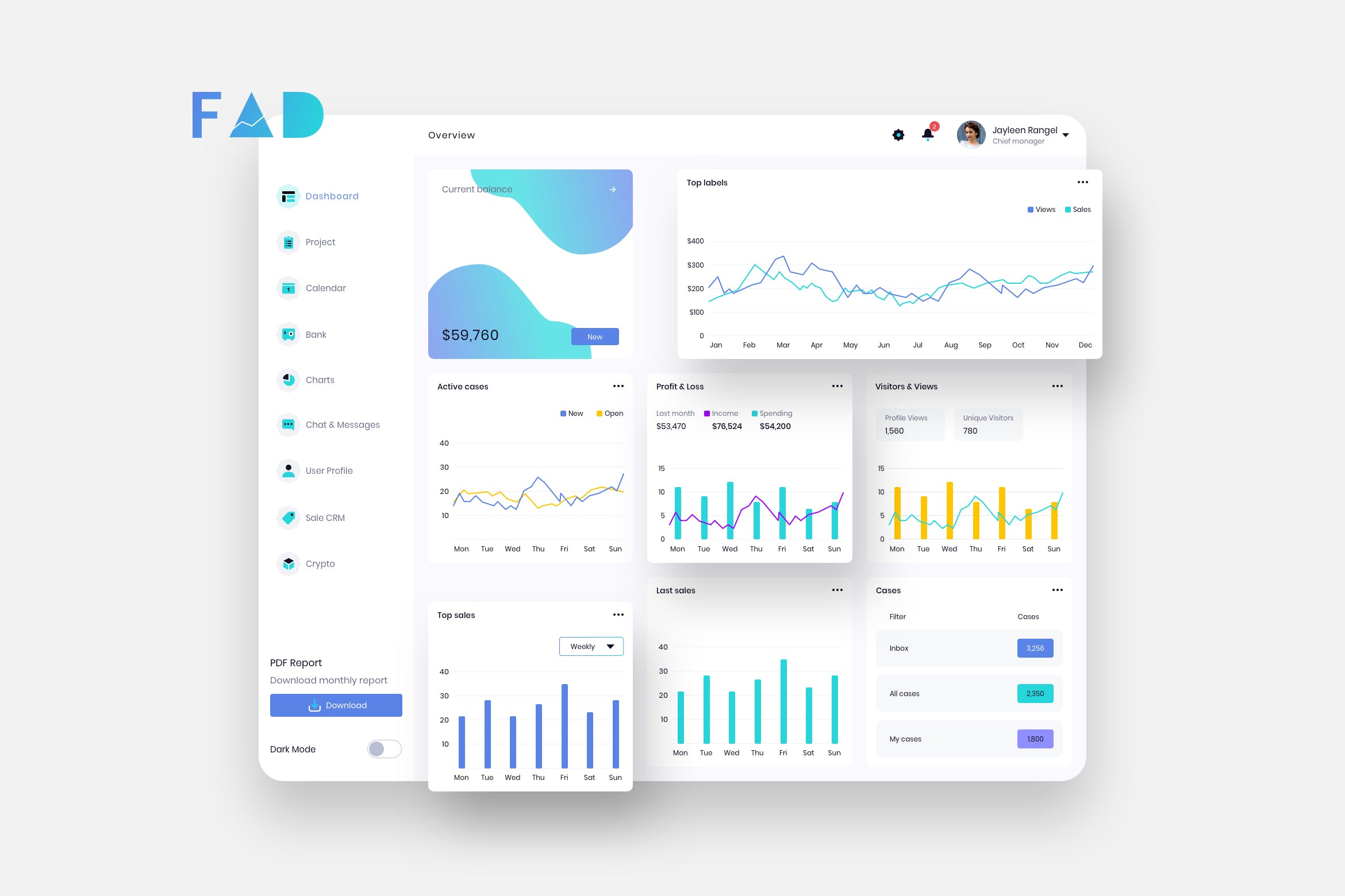 P2P网贷平台数据统计界面设计模板v6 FAD Finance Dashboard Ui Light – P