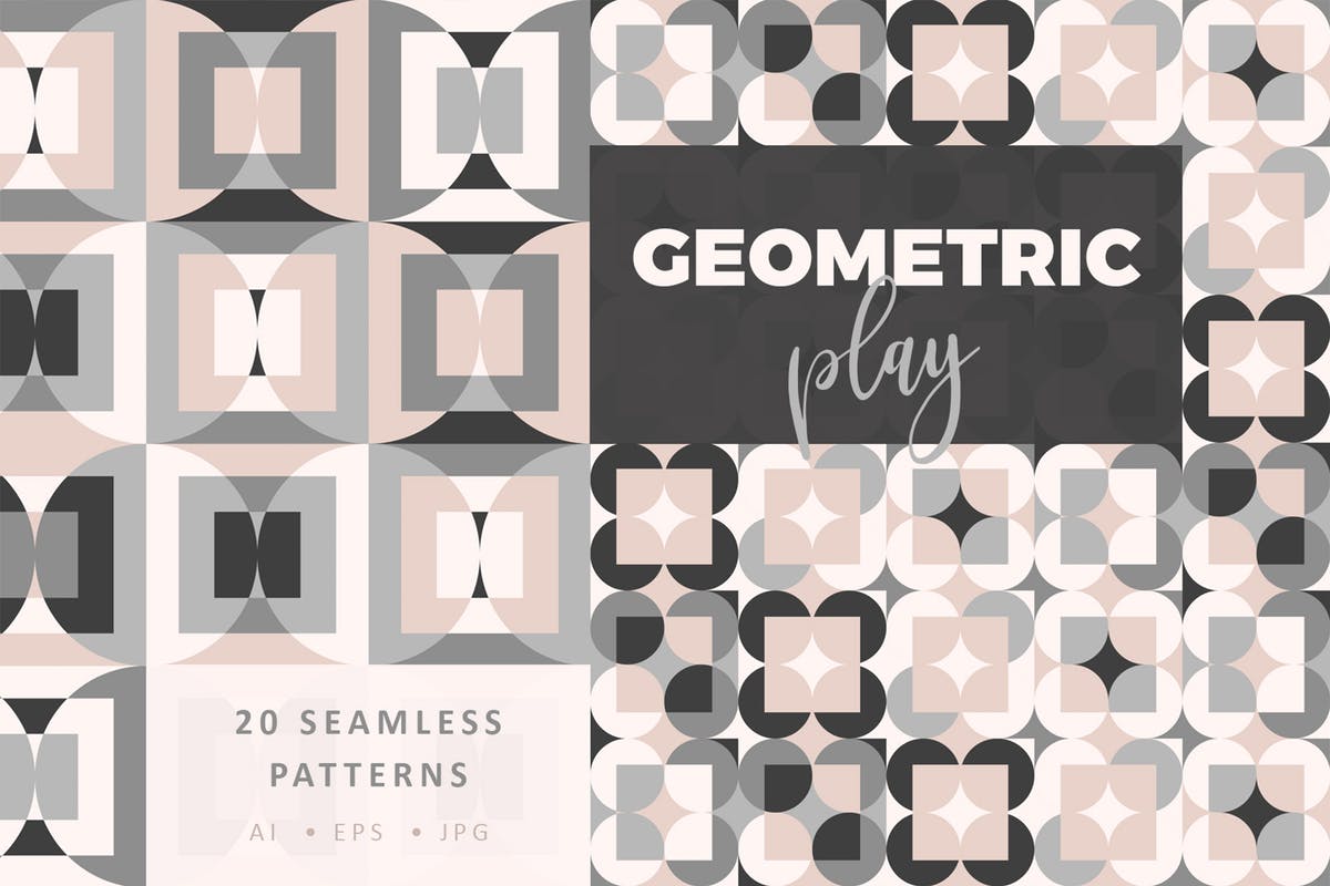 俏皮可爱柔和色调几何图案纹理素材 Geometric Play Patterns + Tiles