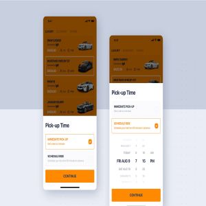 类滴滴打车APP应用预约时间设置界面设计模板 Car rental mobile UI Kit – Schedule time