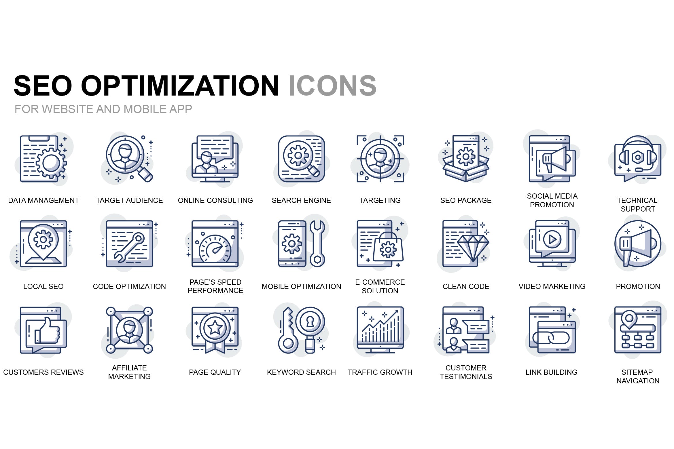 SEO网站优化主题细线线性图标素材 Seo and Web Optimization Thin Line Icons