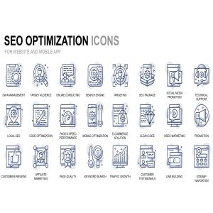 SEO网站优化主题细线线性图标素材 Seo and Web Optimization Thin Line Icons