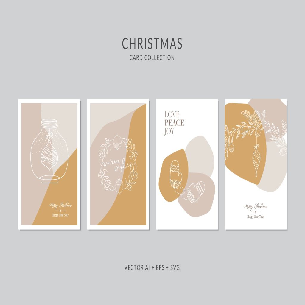 创意三色设计风格圣诞节贺卡矢量设计模板集v8 Christmas Greeting Card Vector Set插图