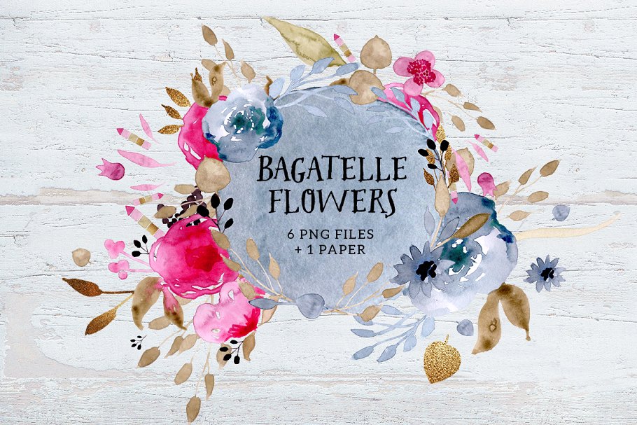 水彩手绘浅色系花卉剪贴画 Bagatelle Flowers