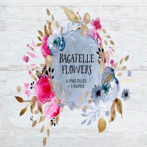 水彩手绘浅色系花卉剪贴画 Bagatelle Flowers