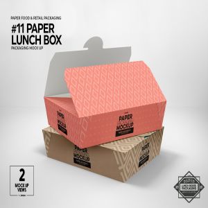 午餐外卖外带包装纸盒设计图样机 Paper Lunch Boxes Packaging Mockups - 一流设计网