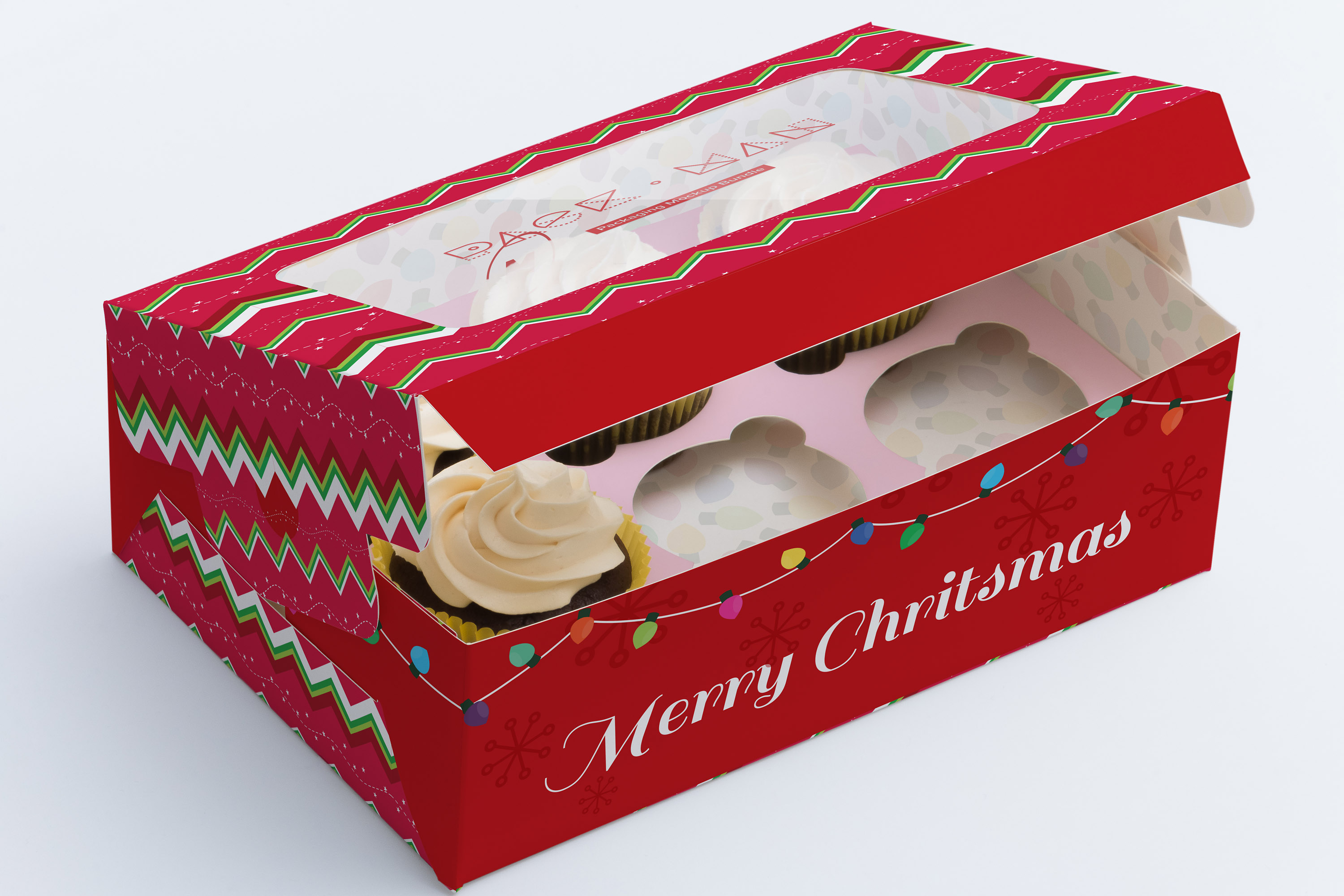 六只装纸杯蛋糕包装盒外观设计样机模板02 Six Cupcake Box Mockup 02