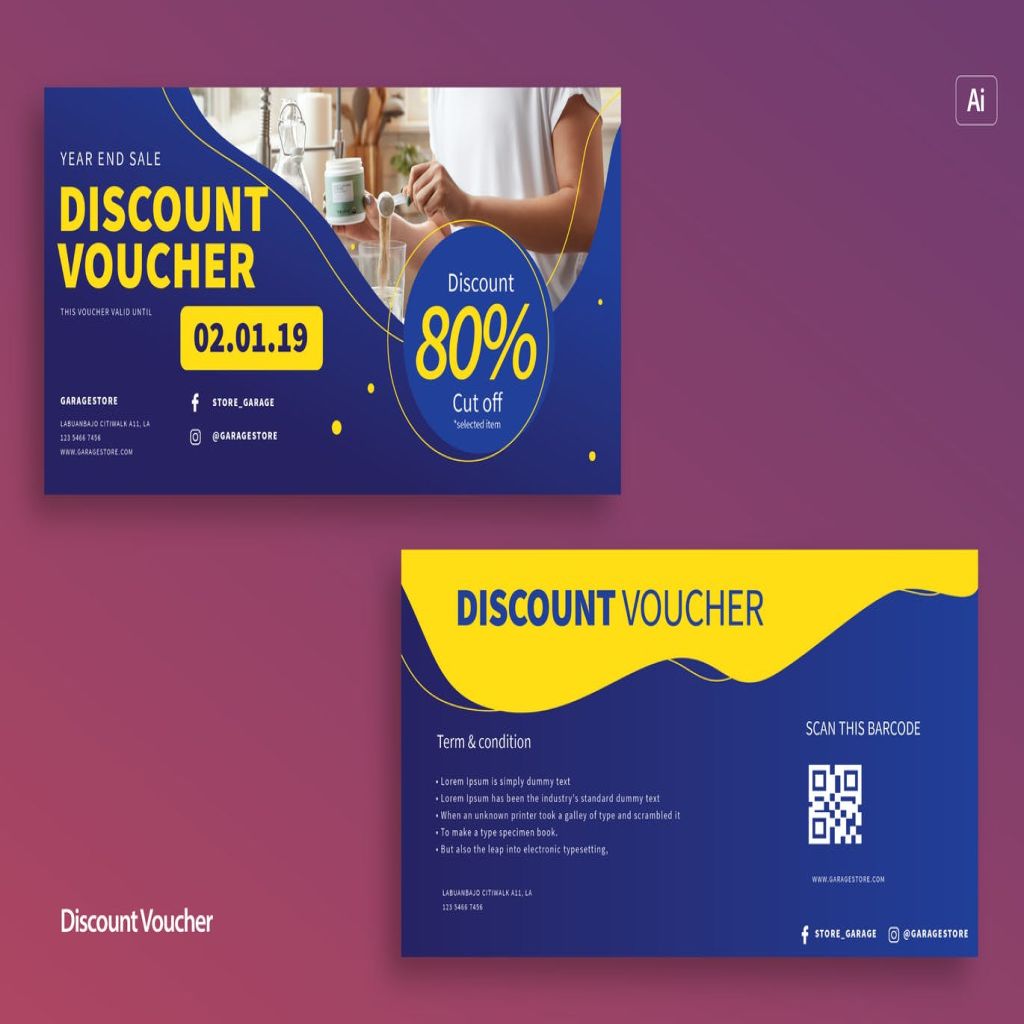超级市场&品牌商店代金券礼品卡设计模板 Voucher Gift Card插图