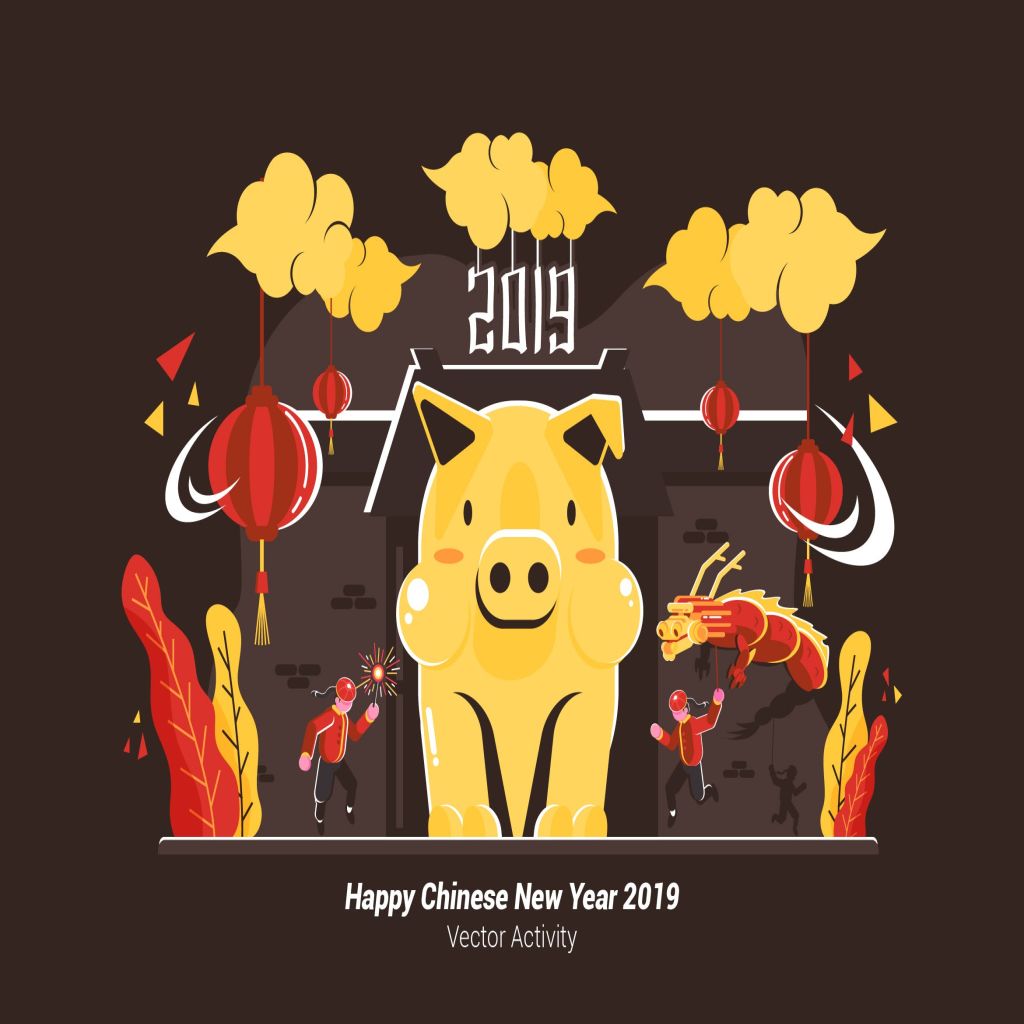中国元素新年庆祝主题矢量插画素材 Happy Chinese New Year 2019 – Vector Illustration插图