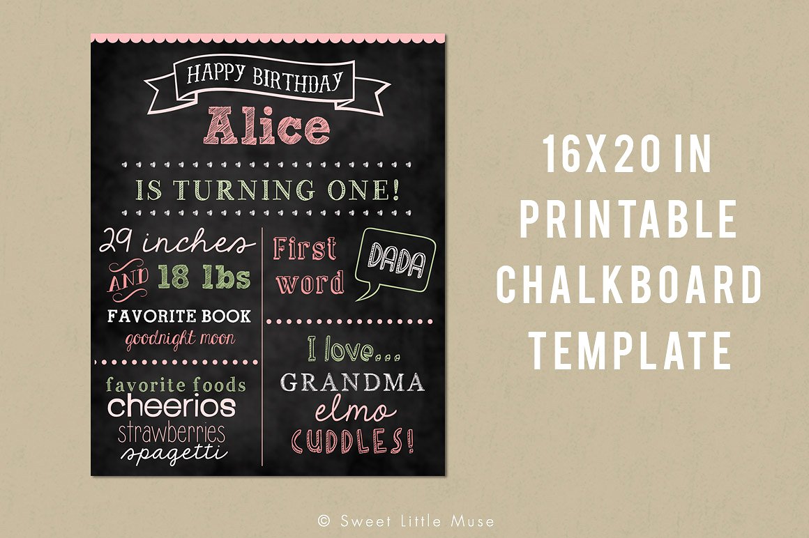 可打印卡通风格黑板粉笔画模板 Printable Chalkboard Template