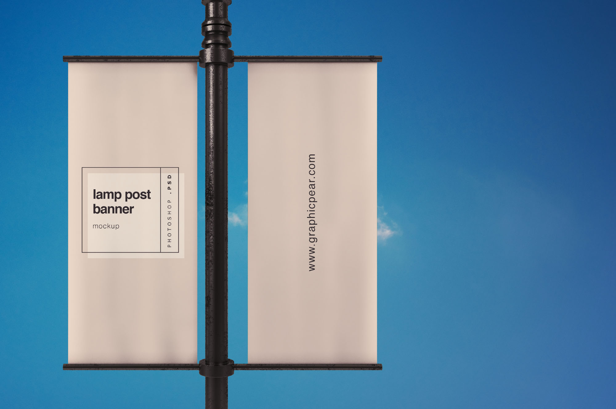 灯柱旗帜广告设计效果图样机模板 Lamp Post Banner Mockup