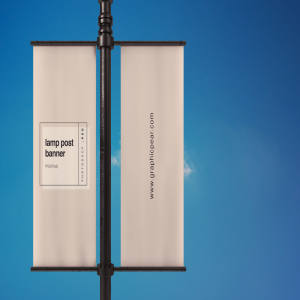 灯柱旗帜广告设计效果图样机模板 Lamp Post Banner Mockup