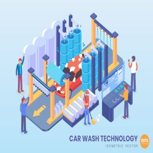 自动化洗车技术等距矢量概念插画素材 Isometric Car Wash Technology Vector Concept