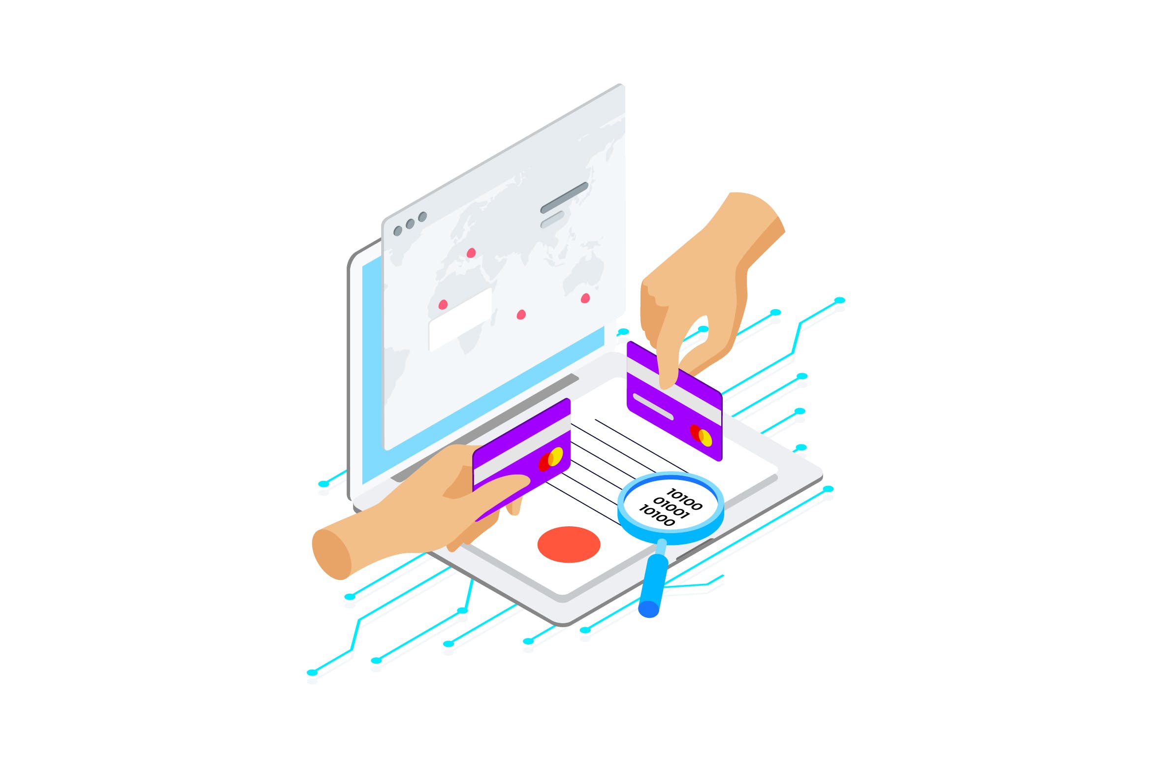 区块链技术智能合约概念插画素材v8 Smart Contract on Blockchain Isometric  8 – TU