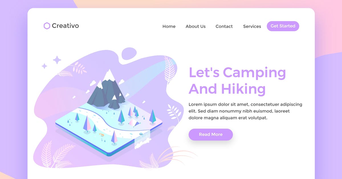 远足探险露营旅行插画网站着陆页设计模板 Lets Camping Hiking, Nature explorer Landing Page