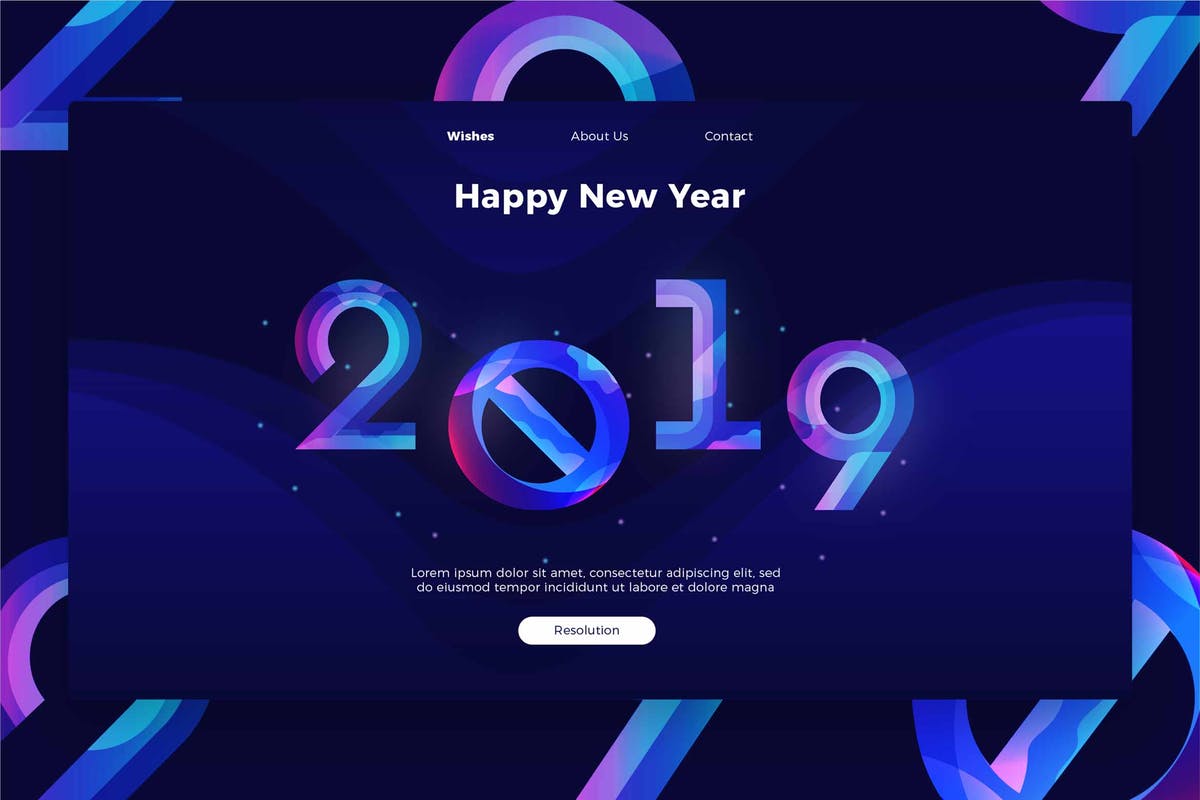 2019年新年主题深蓝色设计风格网站Banner&着陆页设计模板 Happy New Year – banner & Landing Page