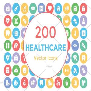 200枚健康医疗主题矢量图标素材 200 Healthcare Vector Icons