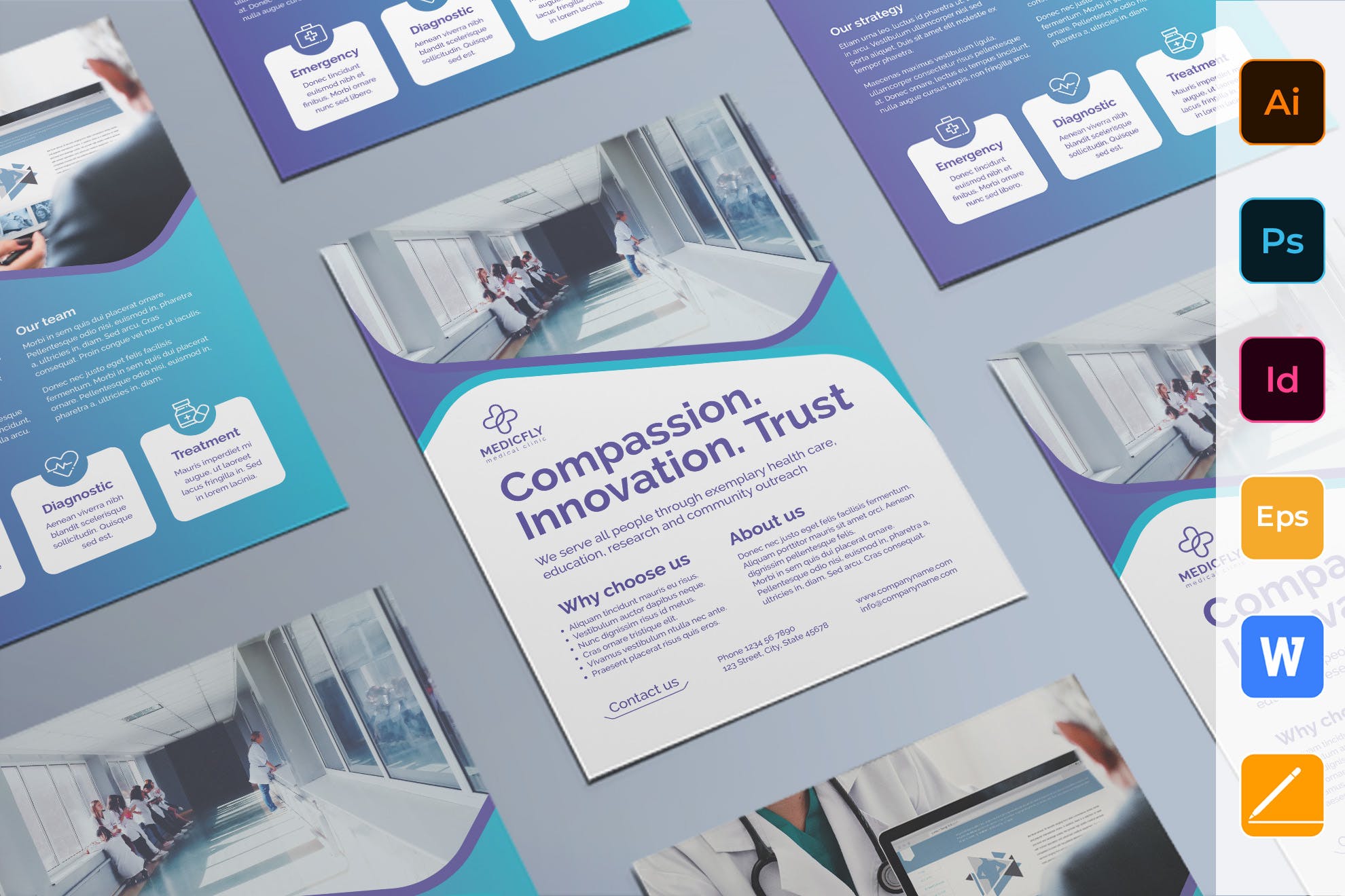 私人诊所/医院双页宣传单设计模板 Medical Clinic Flyer