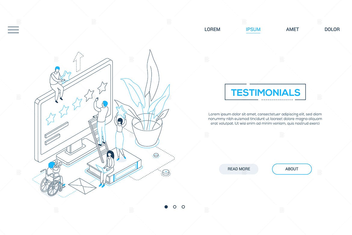 点评评级主题线性网站设计等距矢量插画 Testimonials – line design isometric web banner