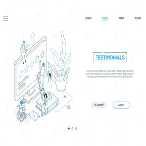 点评评级主题线性网站设计等距矢量插画 Testimonials – line design isometric web banner