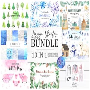 手绘可爱的冬季水彩素材合辑下载 BUNDLE Winter Hygge Watercolor Kit [png,jpg] 1.30 GB