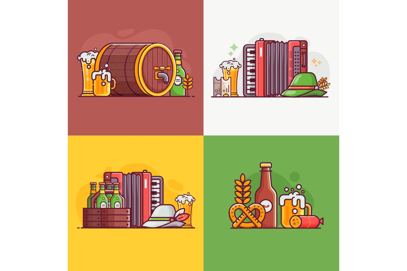 十月啤酒节场景及卡片矢量设计素材 Octoberfest Beer Festival Scenes and Cards