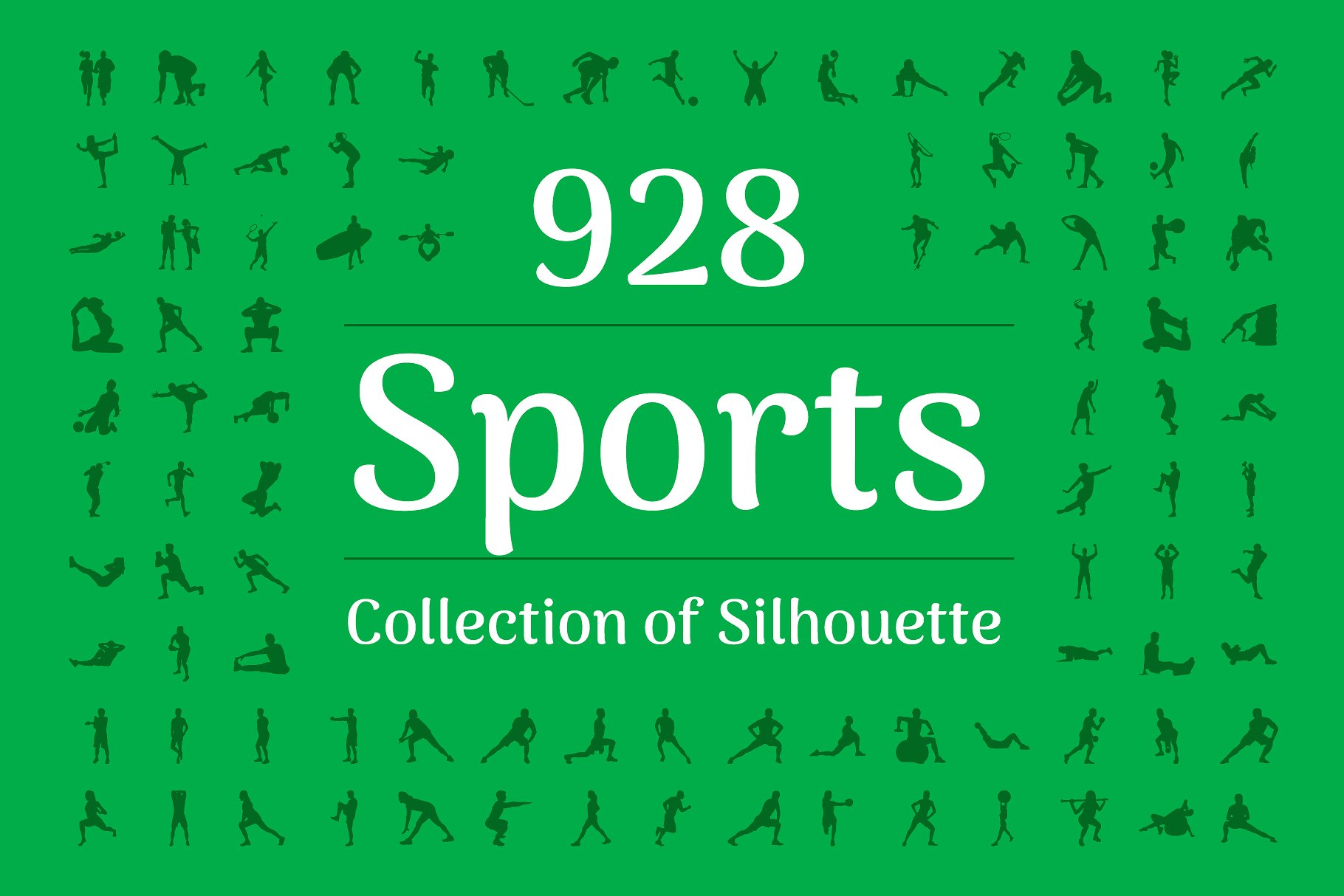928个体育运动人体姿势矢量剪影 928 Sports Silhouette Vectors