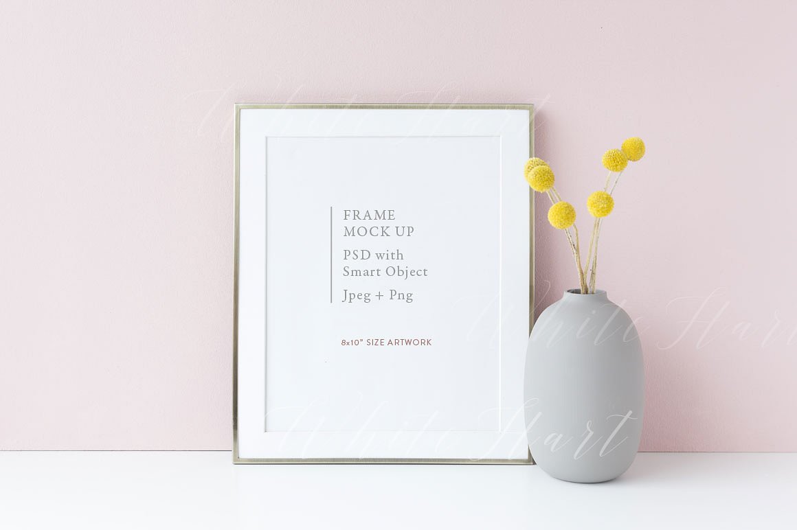 8×10银色金属框架画框模板 PSD/PNG 8×10 golden frame mock up – PSD/PNG