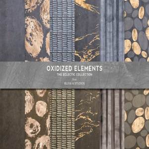 玫瑰金大理石，卵石和手绘水彩画笔触图案纹理 Oxidized Elements Gold & Watercolor